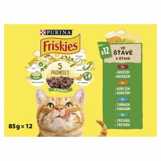 FRISKIES CAT 12x85g, hovězí,kuřecí,tuňák, treska