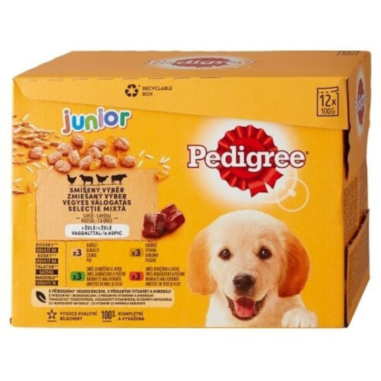 Pedigree 100g x10+2ks kapsička junior-krabice 4druhy v želé