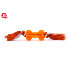 JK - hračka pro psy, bavlněný uzel+kost z termoplastické pryže 8,5cm , oranžová