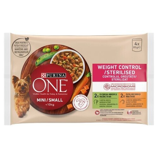 Purina ONE MINI Dog Weight Control Krůta a kuře ve šťávě 4 x 85 g kapsa