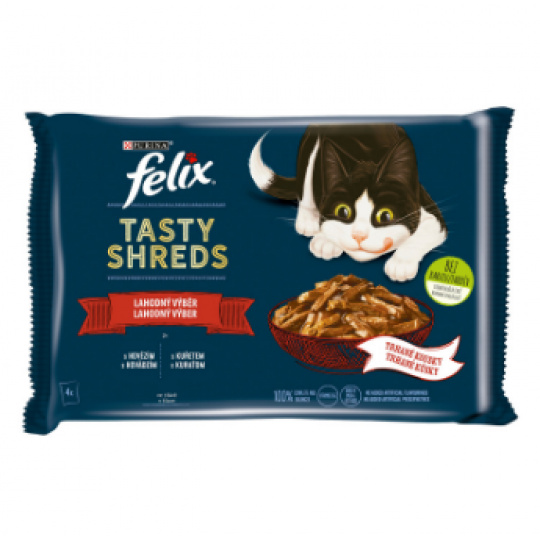 FELIX TASTY SHREDS 4x80g (hovězí a kuře ve šťávě)