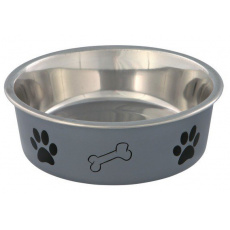 Nerez miska s různobarevným potiskem, tlapka+kost 300ml/12cm Nerez miska s různobarevným potiskem, tlapka+kost 300ml/12cm