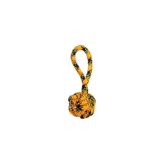 Přetahovadlo s uzlovaným míčem HipHop ROPE ø 7cm /20 cm, neon oranžová, černá, žlutá