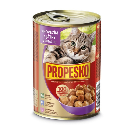 PROPESKO Cat hovězí a játra v omáčce, kousky 415 g