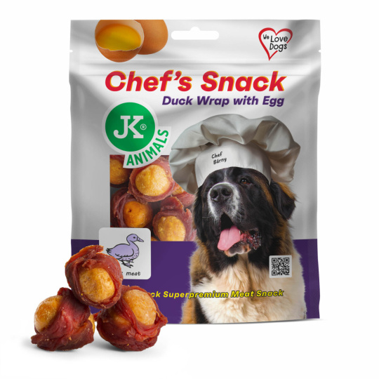 JK ANIMALS Chef's Meat Snack, sušený kachní wrap s vajíčkovými žloutky, 200 g JK ANIMALS Chef's Meat Snack, sušený kachní wrap s vajíčkovými žloutky, 200 g