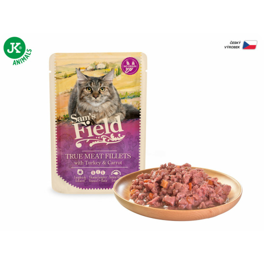 Sams Field True Meat Fillets with Turkey &#38; Carrot, kapsička pro kočky 85 g (Sam&#39;s Field)