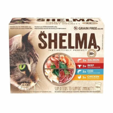 Shelma kapsa pro kočky 12x85g s kuřecím, hovězím, lososem, treskou