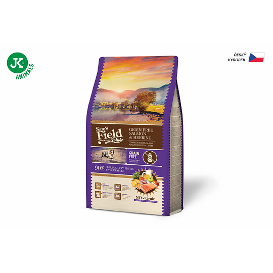Sams Field Grain Free Salmon / Herring, superprémiové granule pro psy všech velikostí a plemen, 2,5 kg (Sams Field bez obilovin)