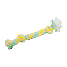 Hebká pletená činka, 2 uzly, 20 cm, pistáciová, žlutá, bílá, HipHop Dog PLUSH