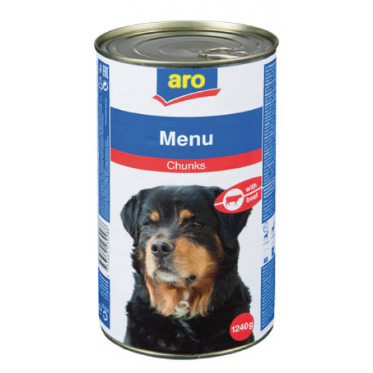 ARO - konzerva pro psy /  hovězí kousky v omáčce 1240g