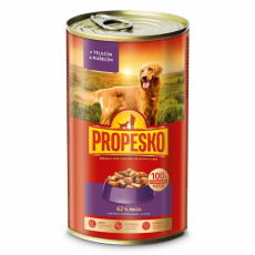 PROPESKO Dog telecí a kuřecí v omáčce, kousky 1240 g