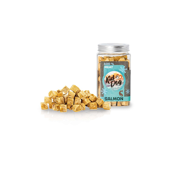 KIDDOG Super Premium 100% freeze dried SALMON CUBES - čisté maso z lososa, sušené mrazem 80 g