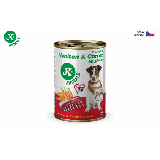 JK Premium Venison &#38; Carrot, Paté with Chunks, 60 % Meat, zvěřina s mrkví, prémiová konzerva pro psy, 400 g