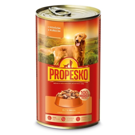 PROPESKO Dog hovězí a kuřecí v omáčce, kousky 1240 g 